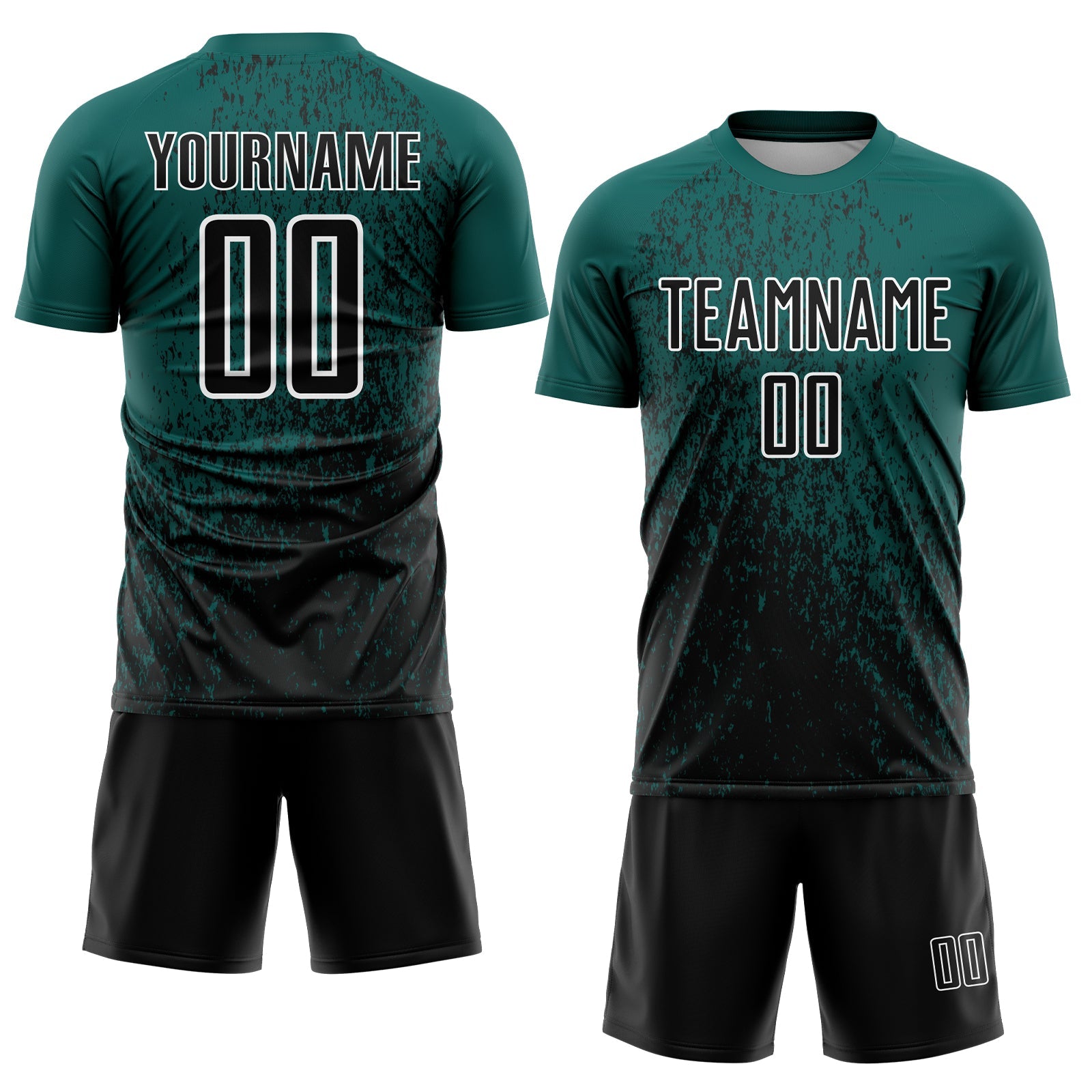 Custom Midnight Green Black-White Abstract Fragment Art Sublimation Soccer Uniform Jersey view 2