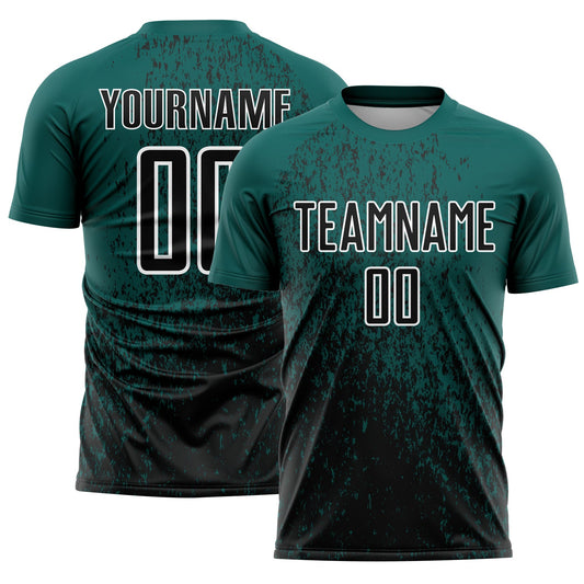 Custom Midnight Green Black-White Abstract Fragment Art Sublimation Soccer Uniform Jersey - Main View