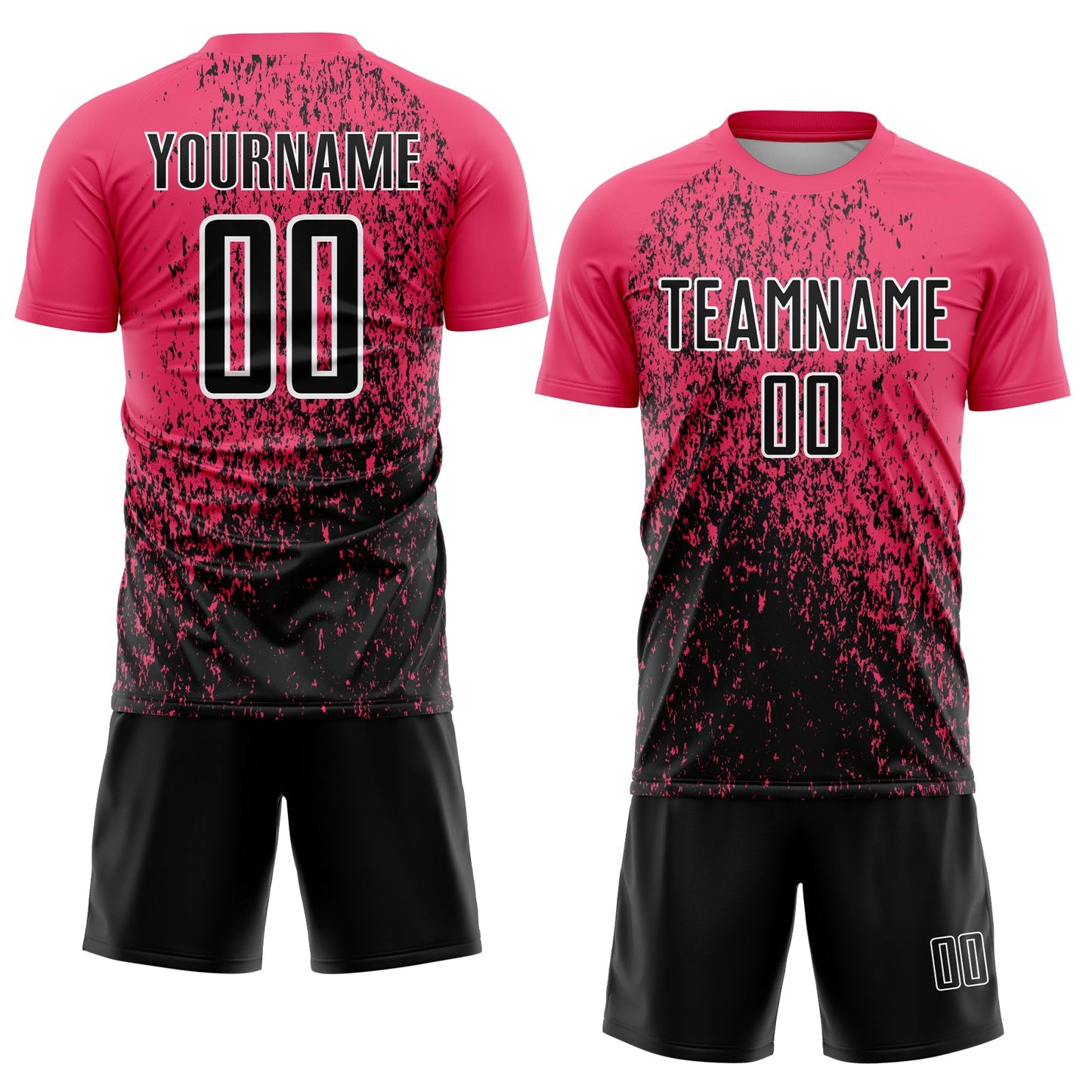 Custom Neon Pink Black-White Abstract Fragment Art Sublimation Soccer Uniform Jersey view 2