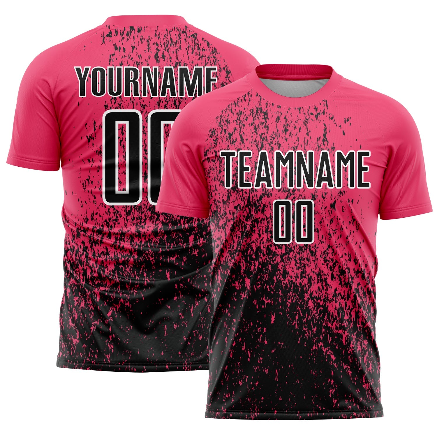 Custom Neon Pink Black-White Abstract Fragment Art Sublimation Soccer Uniform Jersey - Main View