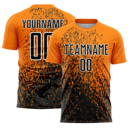 Custom Bay Orange Black-White Abstract Fragment Art Sublimation Soccer Uniform Jersey - Main View