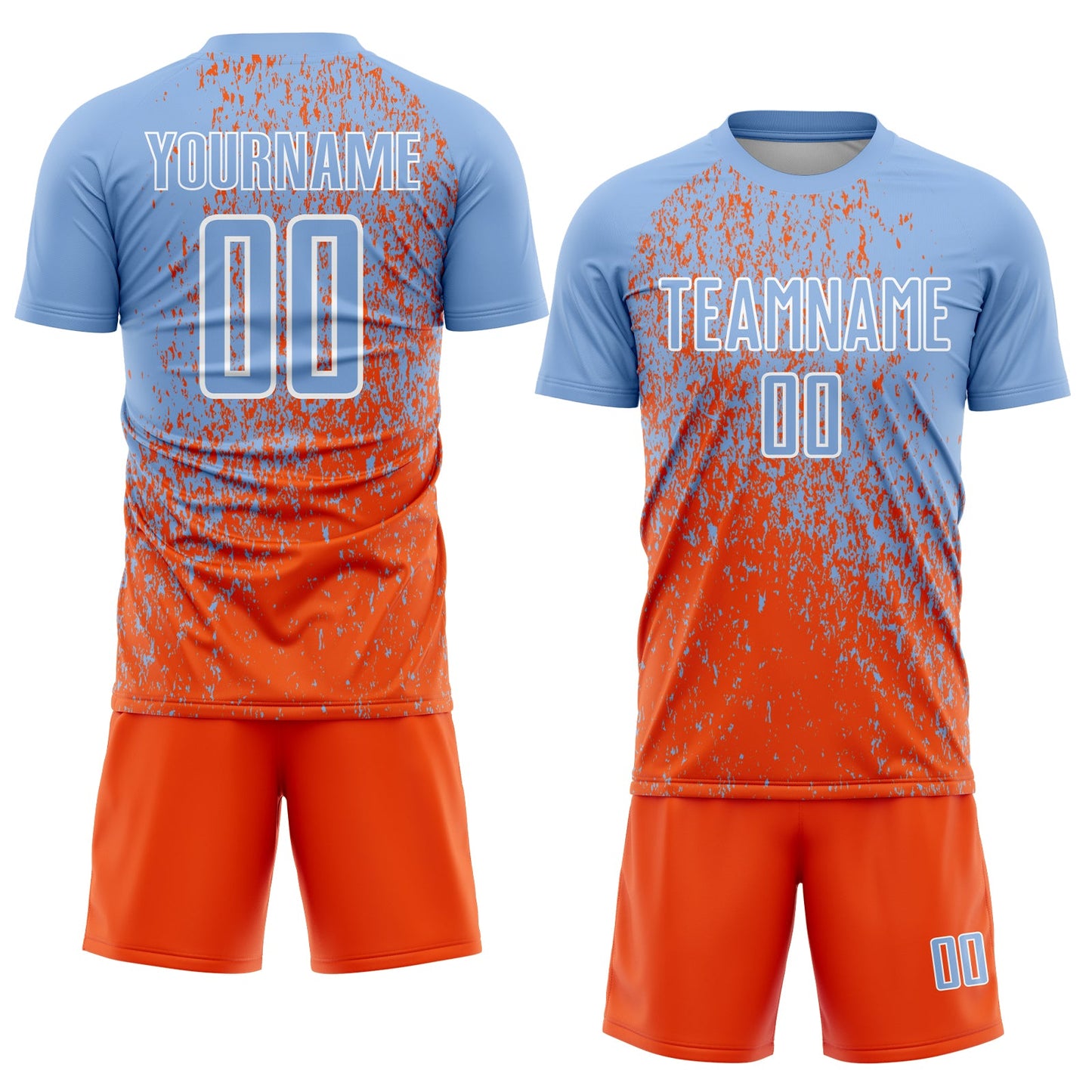Custom Light Blue Orange-White Abstract Fragment Art Sublimation Soccer Uniform Jersey view 2