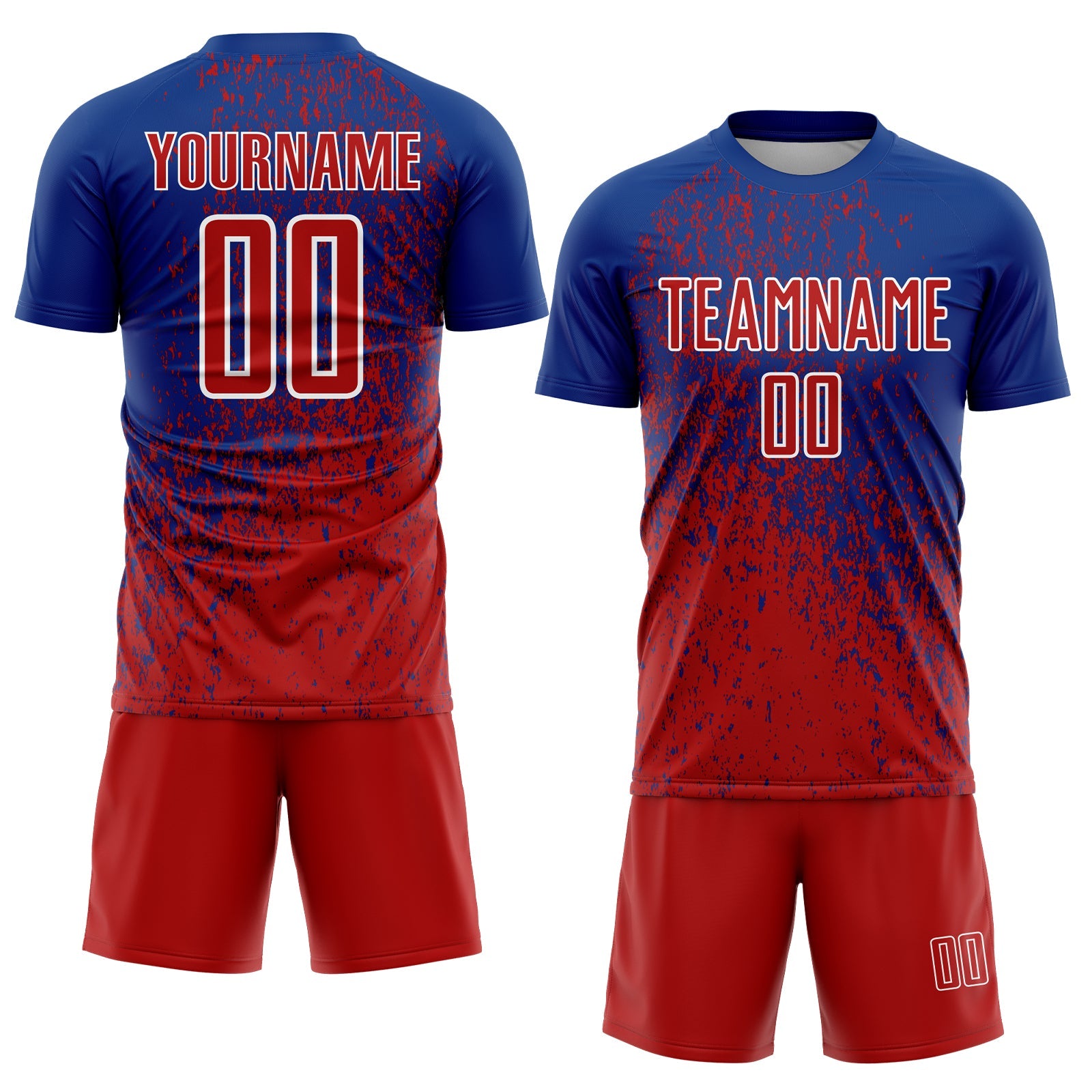 Custom Royal Red-White Abstract Fragment Art Sublimation Soccer Uniform Jersey view 2