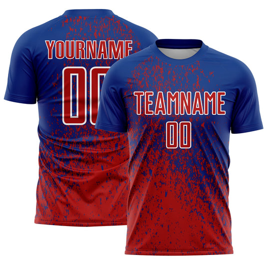 Custom Royal Red-White Abstract Fragment Art Sublimation Soccer Uniform Jersey - Main View