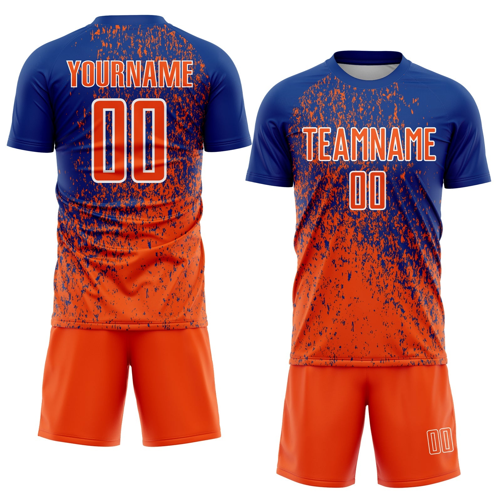 Custom Royal Orange-White Abstract Fragment Art Sublimation Soccer Uniform Jersey view 2