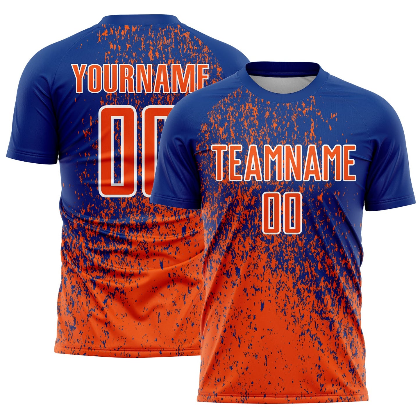 Custom Royal Orange-White Abstract Fragment Art Sublimation Soccer Uniform Jersey - Main View