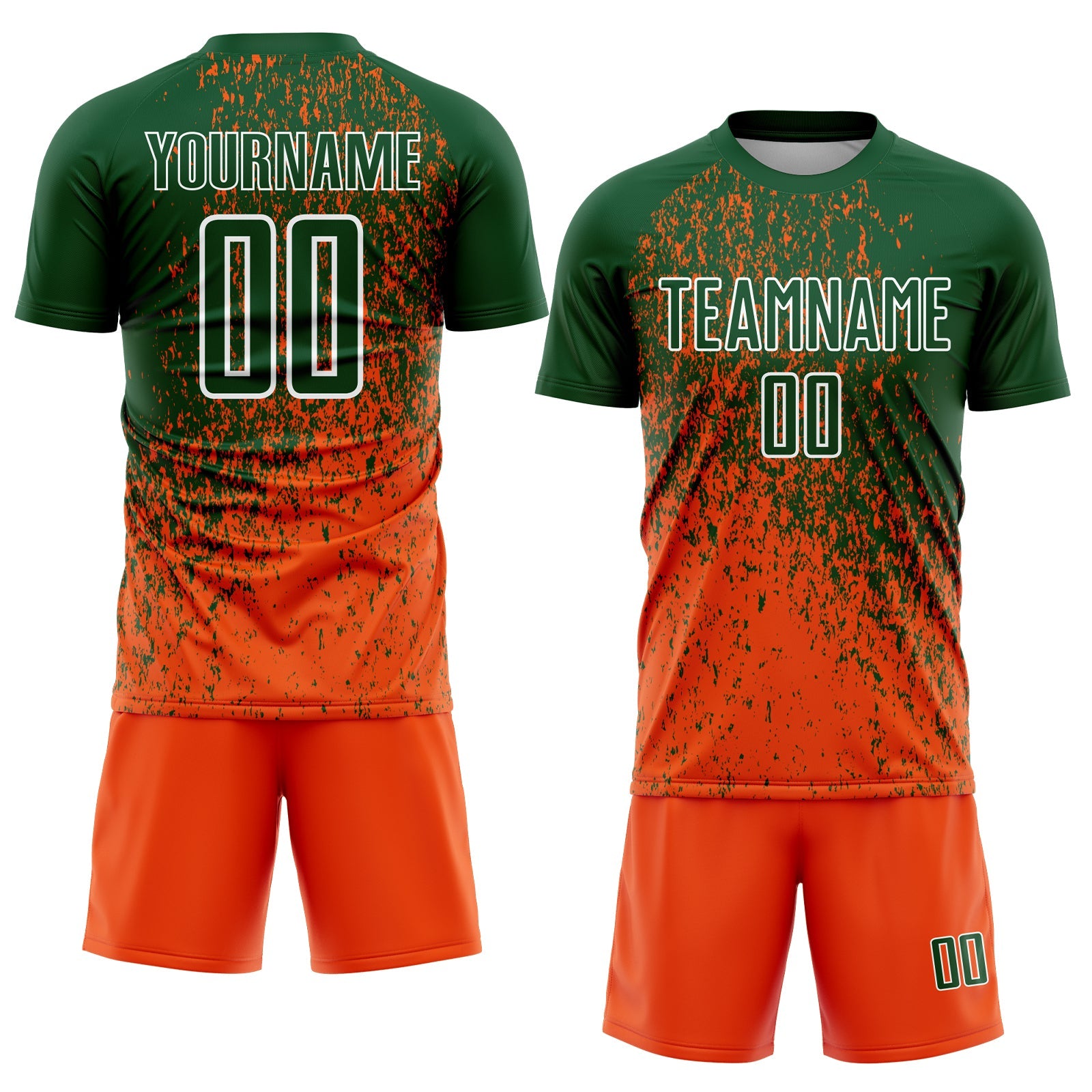Custom Green Orange-White Abstract Fragment Art Sublimation Soccer Uniform Jersey view 2