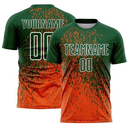 Custom Green Orange-White Abstract Fragment Art Sublimation Soccer Uniform Jersey - Main View