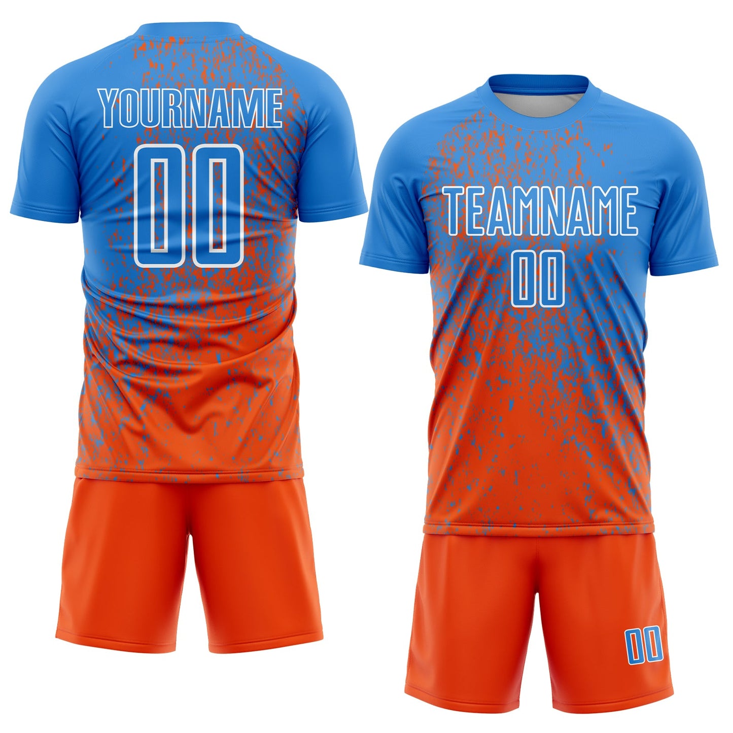 Custom Powder Blue Orange-White Abstract Fragment Art Sublimation Soccer Uniform Jersey view 2