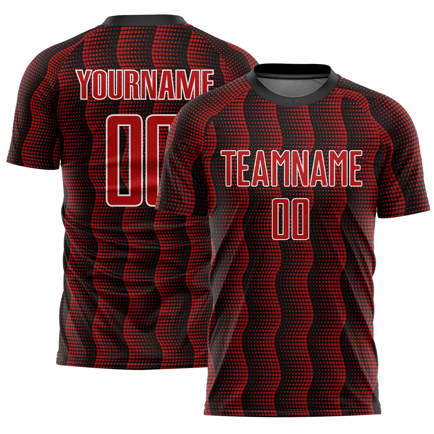 Custom Black Red-White Geometric Shape Sublimation Soccer Uniform Jersey - Main View
