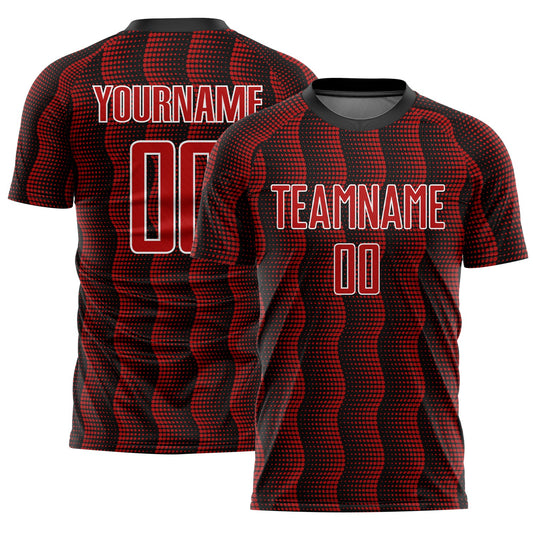 Custom Black Red-White Geometric Shape Sublimation Soccer Uniform Jersey - Main View