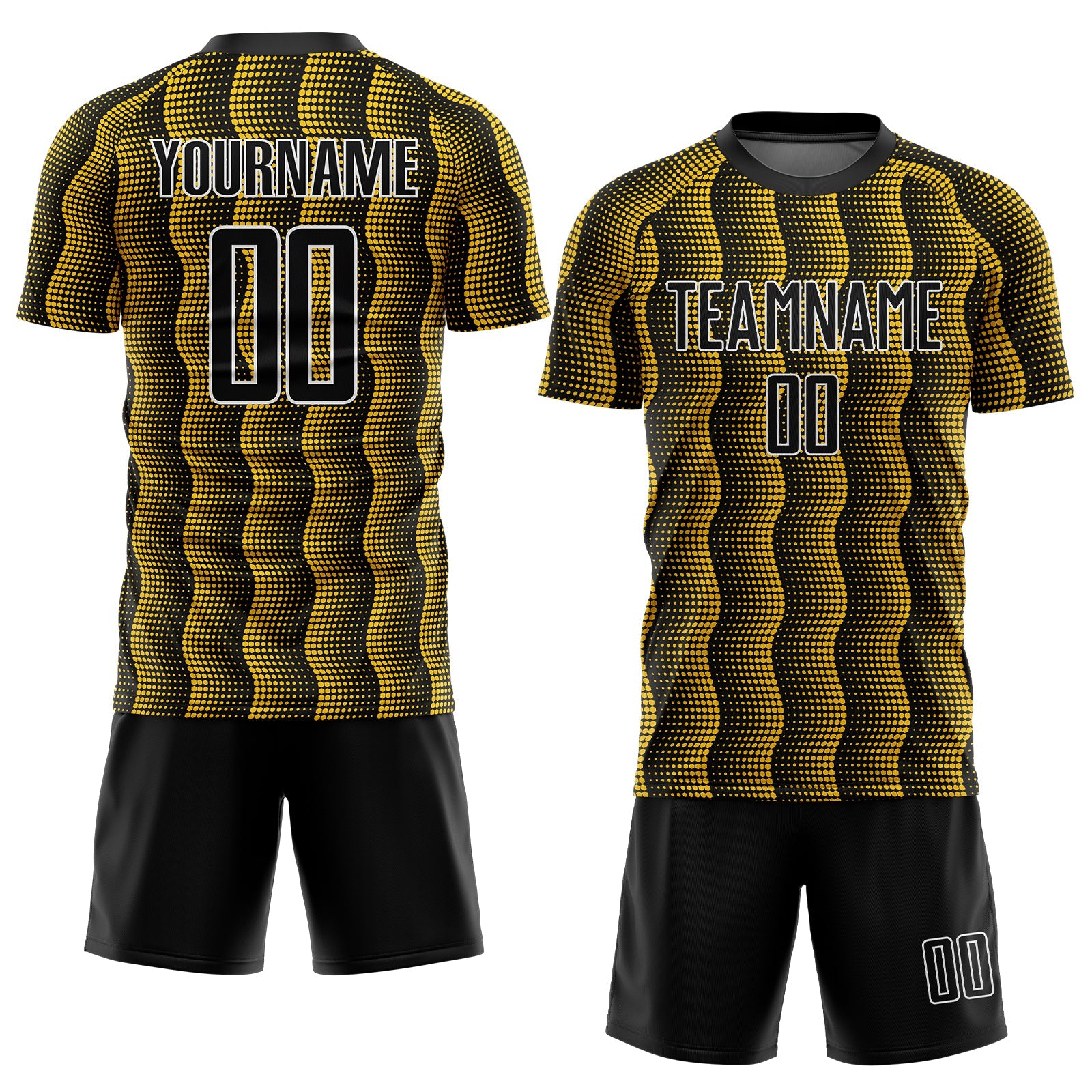 Custom Black Yellow-White Geometric Shape Sublimation Soccer Uniform Jersey view 2