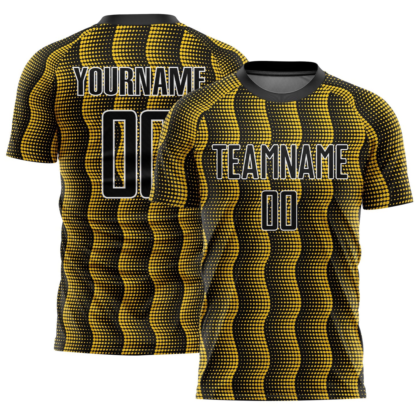 Custom Black Yellow-White Geometric Shape Sublimation Soccer Uniform Jersey - Main View