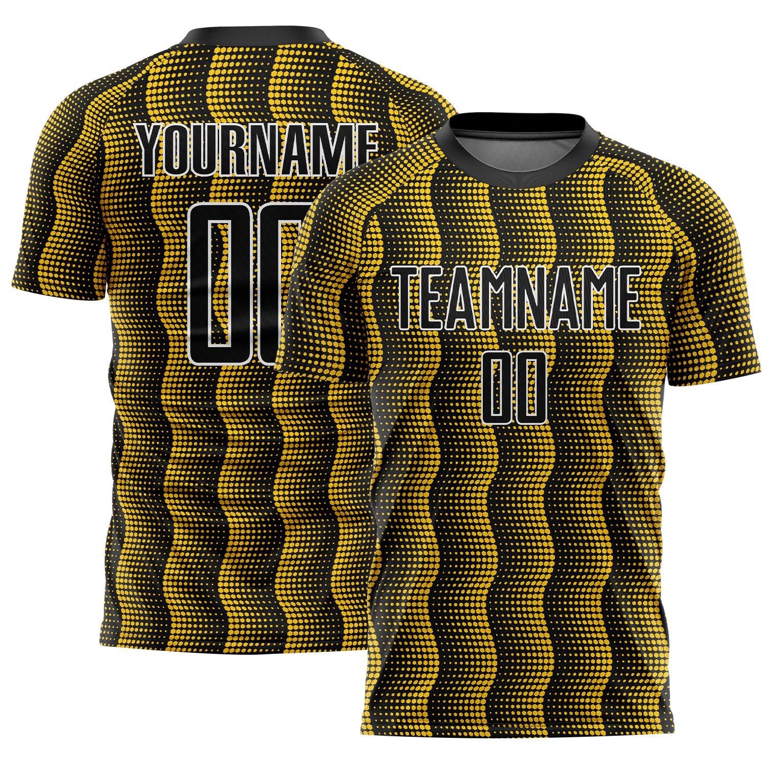 Custom Black Yellow-White Geometric Shape Sublimation Soccer Uniform Jersey - Main View