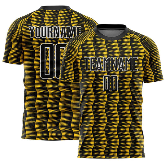 Custom Black Yellow-White Geometric Shape Sublimation Soccer Uniform Jersey - Main View