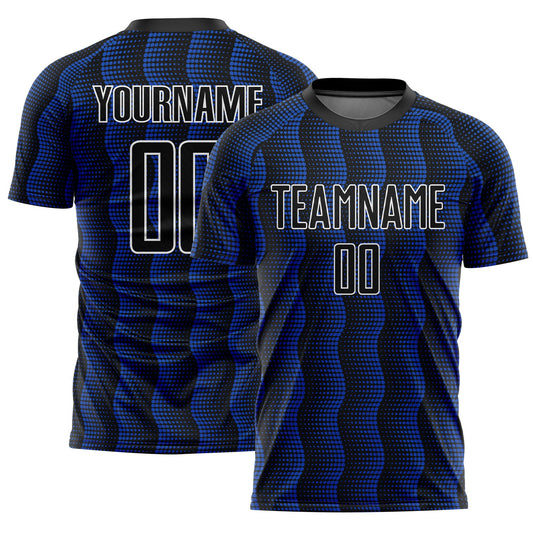 Custom Black Thunder Blue-White Geometric Shape Sublimation Soccer Uniform Jersey - Main View