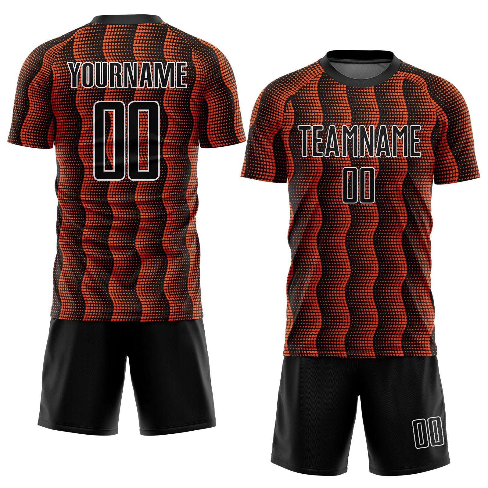 Custom Black Orange-White Geometric Shape Sublimation Soccer Uniform Jersey view 2