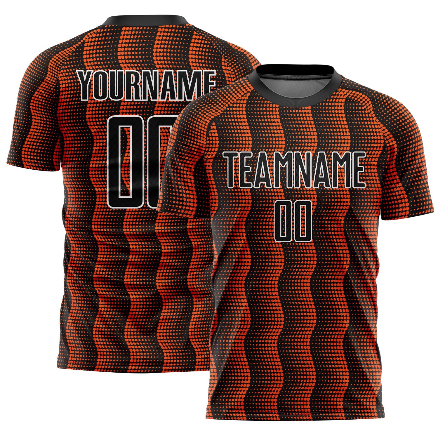 Custom Black Orange-White Geometric Shape Sublimation Soccer Uniform Jersey - Main View