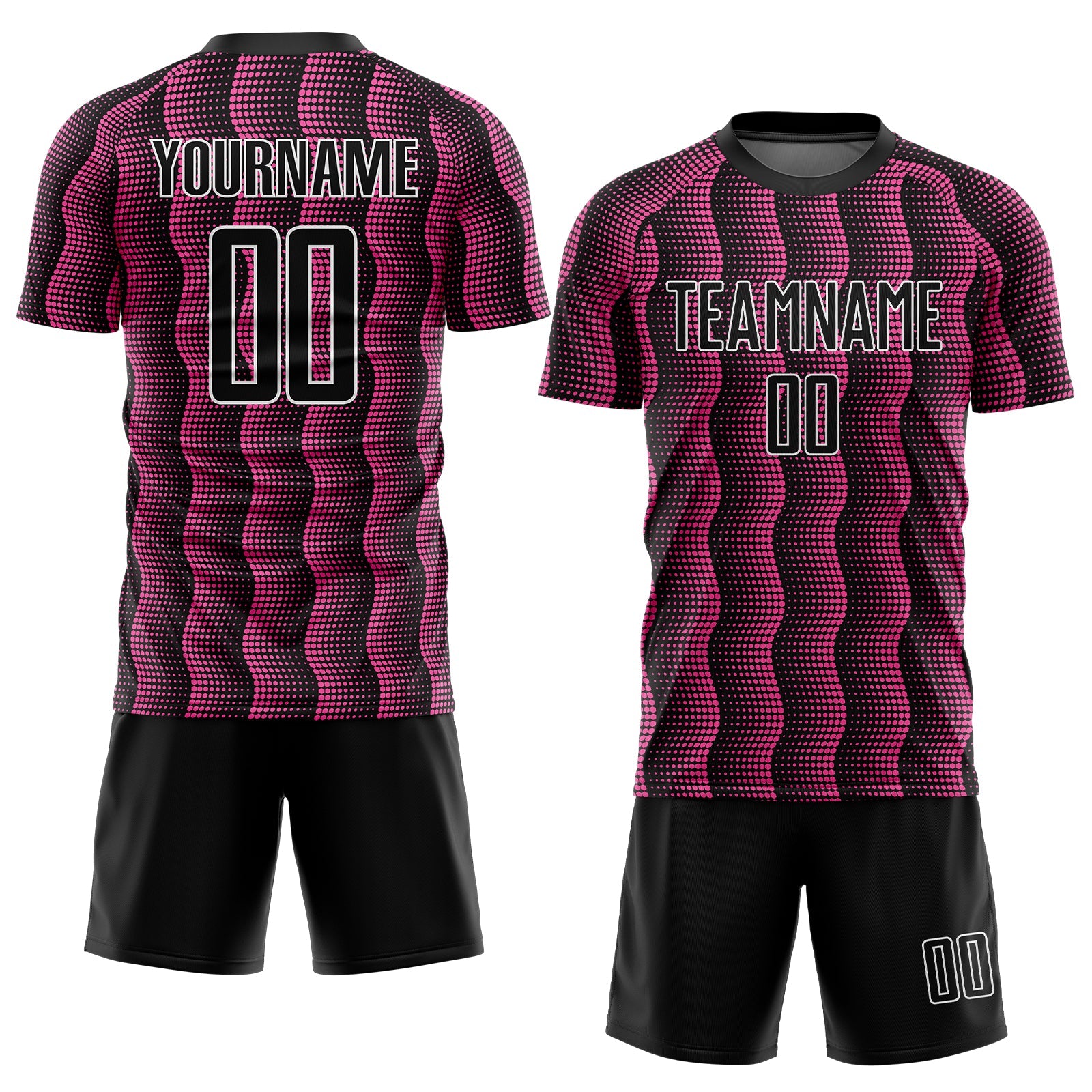 Custom Black Pink-White Geometric Shape Sublimation Soccer Uniform Jersey view 2