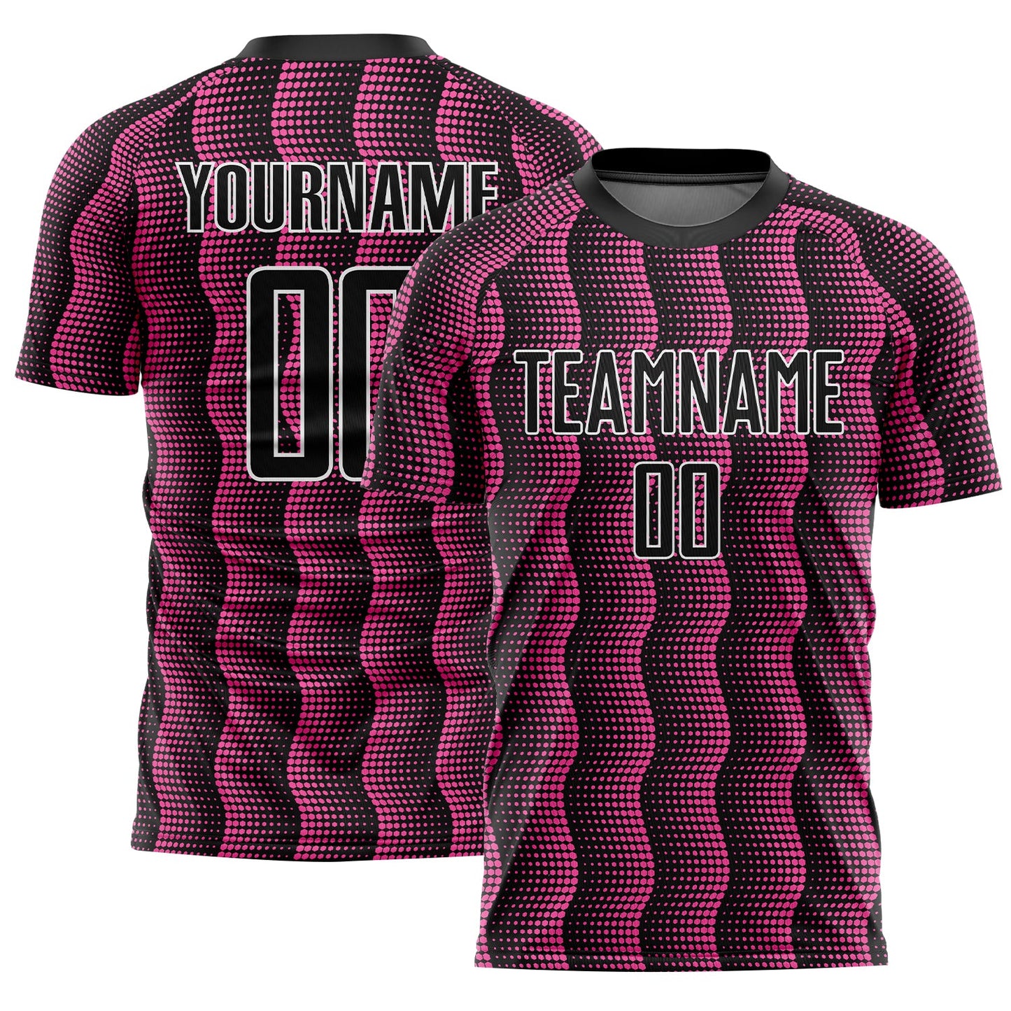 Custom Black Pink-White Geometric Shape Sublimation Soccer Uniform Jersey - Main View