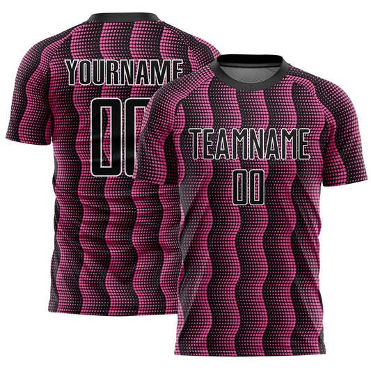 Custom Black Pink-White Geometric Shape Sublimation Soccer Uniform Jersey - Main View