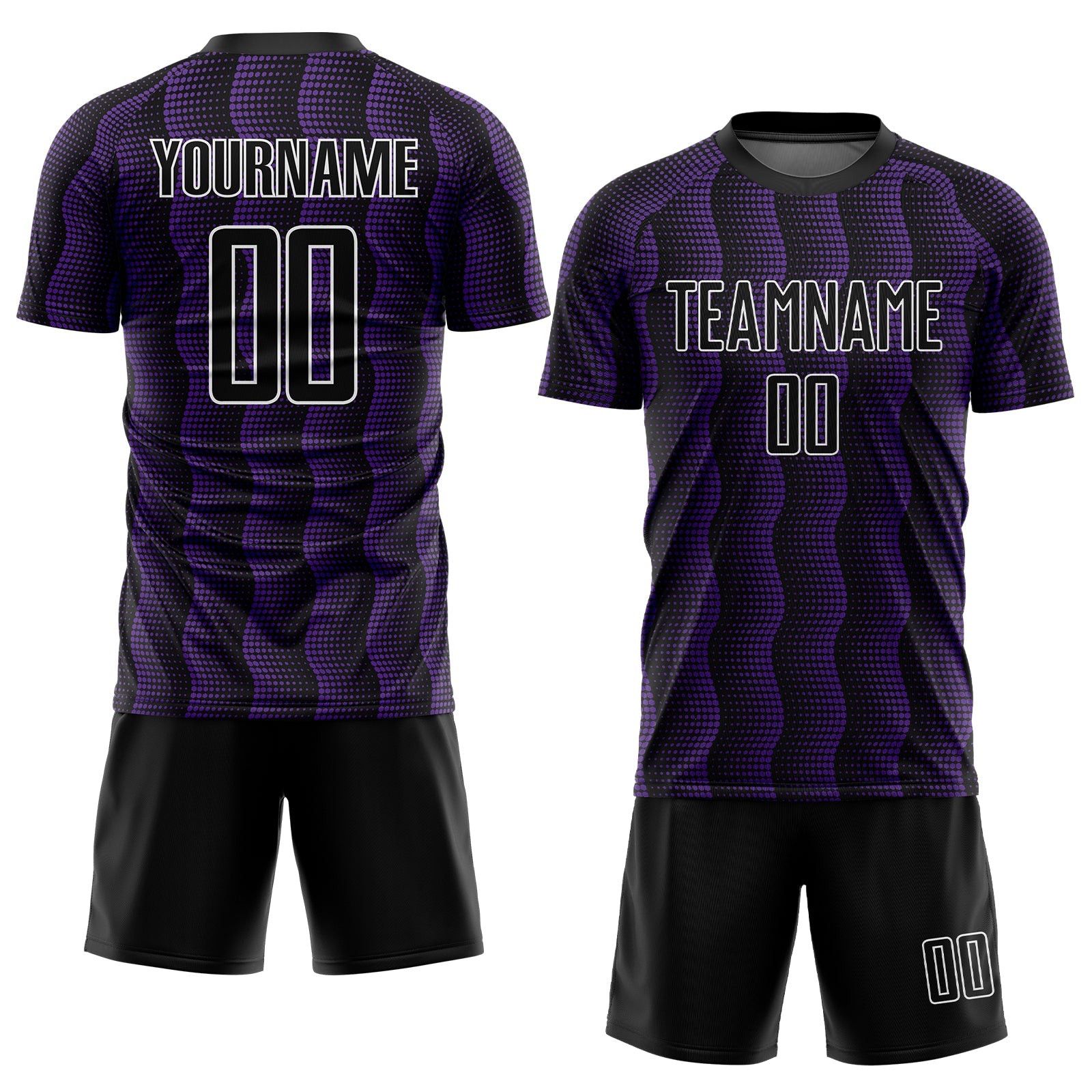 Custom Black Purple-White Geometric Shape Sublimation Soccer Uniform Jersey view 2