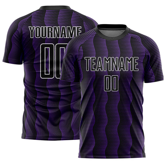 Custom Black Purple-White Geometric Shape Sublimation Soccer Uniform Jersey - Main View