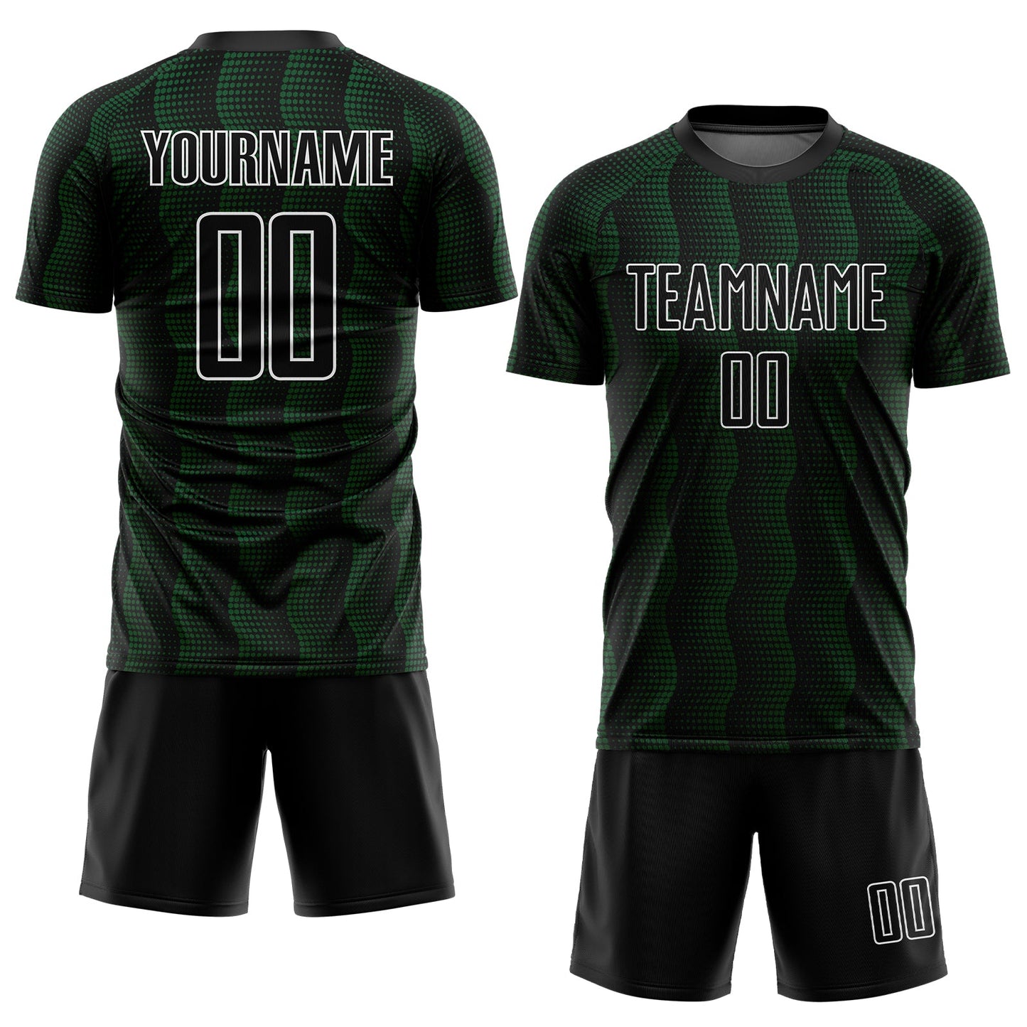 Custom Black Green-White Geometric Shape Sublimation Soccer Uniform Jersey view 2