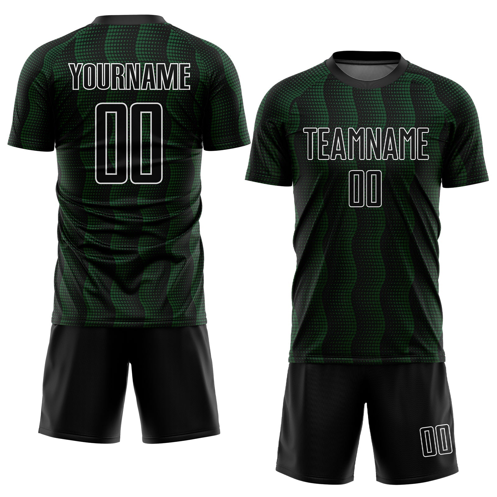 Custom Black Green-White Geometric Shape Sublimation Soccer Uniform Jersey view 2