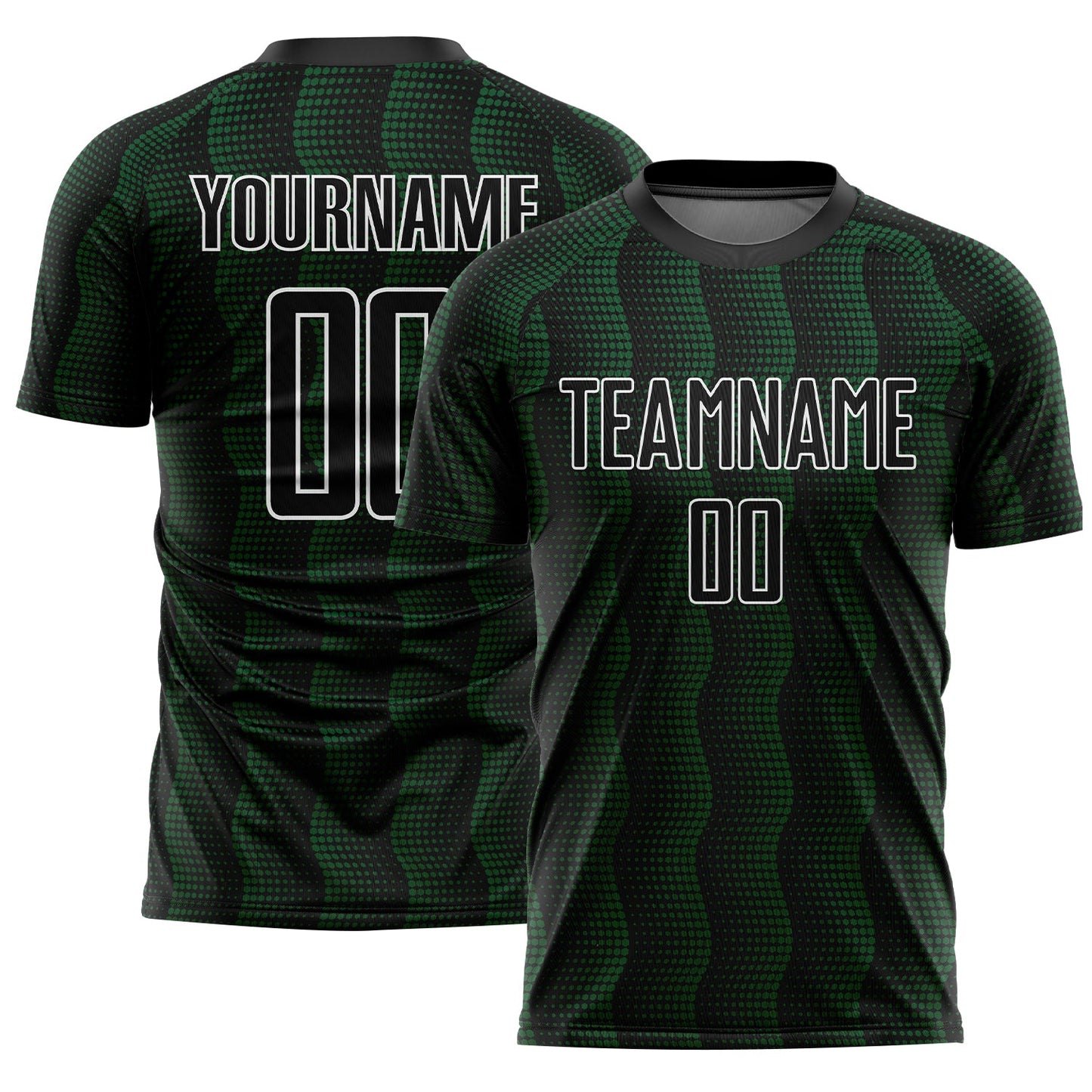 Custom Black Green-White Geometric Shape Sublimation Soccer Uniform Jersey - Main View