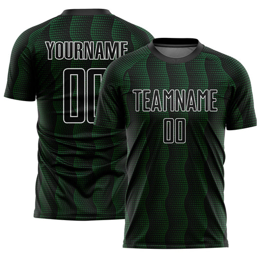 Custom Black Green-White Geometric Shape Sublimation Soccer Uniform Jersey - Main View