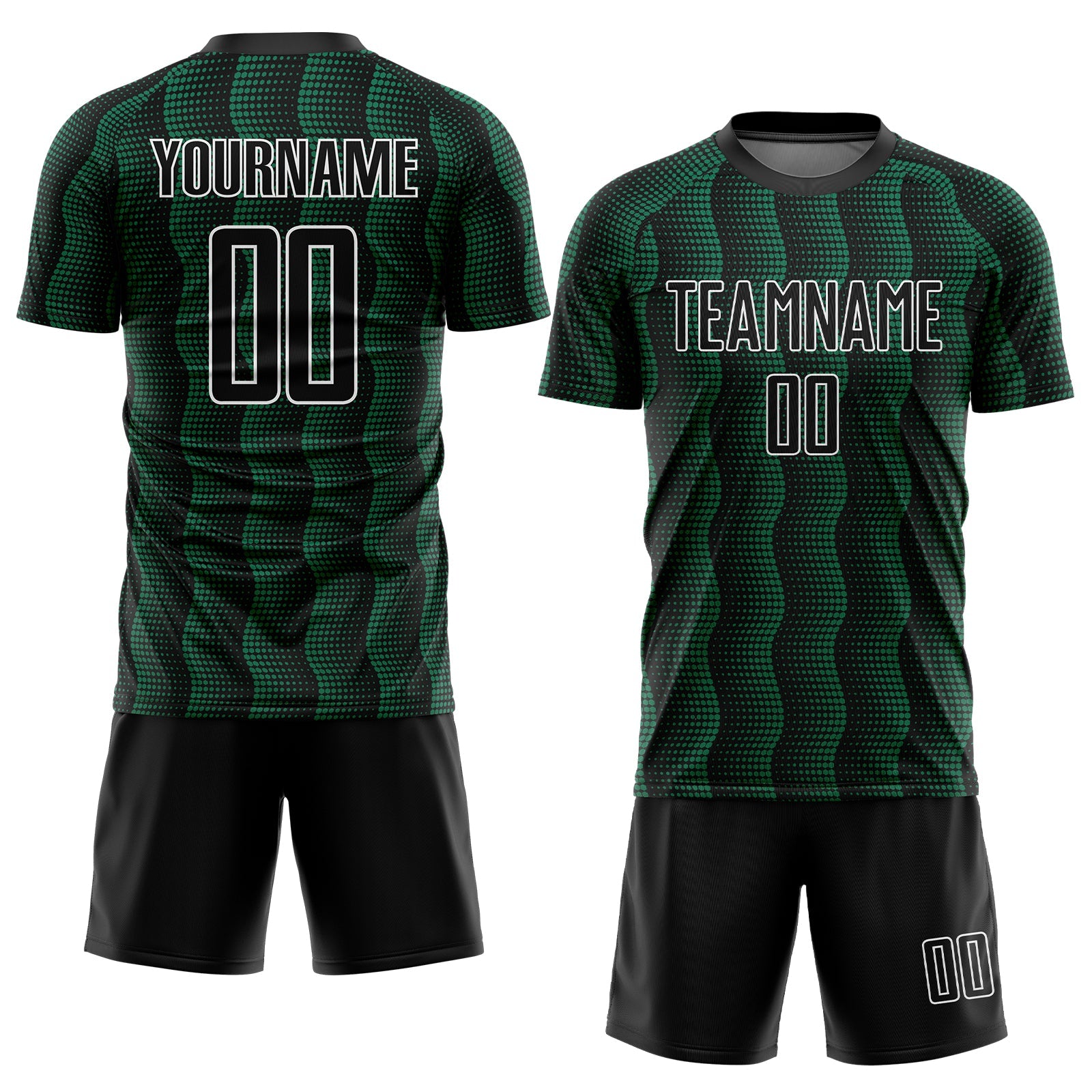 Custom Black Kelly Green-White Geometric Shape Sublimation Soccer Uniform Jersey view 2