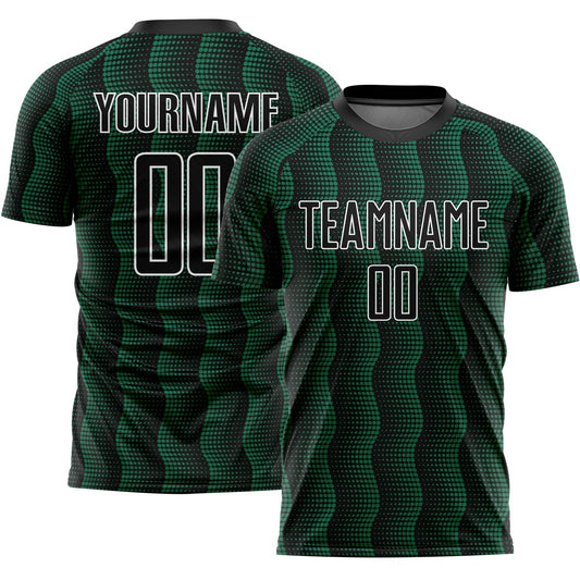 Custom Black Kelly Green-White Geometric Shape Sublimation Soccer Uniform Jersey - Main View