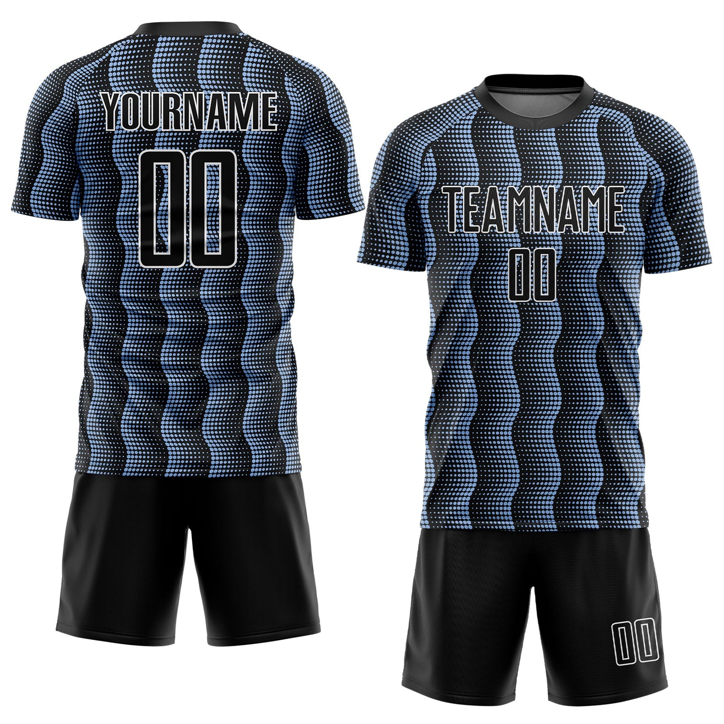 Custom Black Light Blue-White Geometric Shape Sublimation Soccer Uniform Jersey view 2