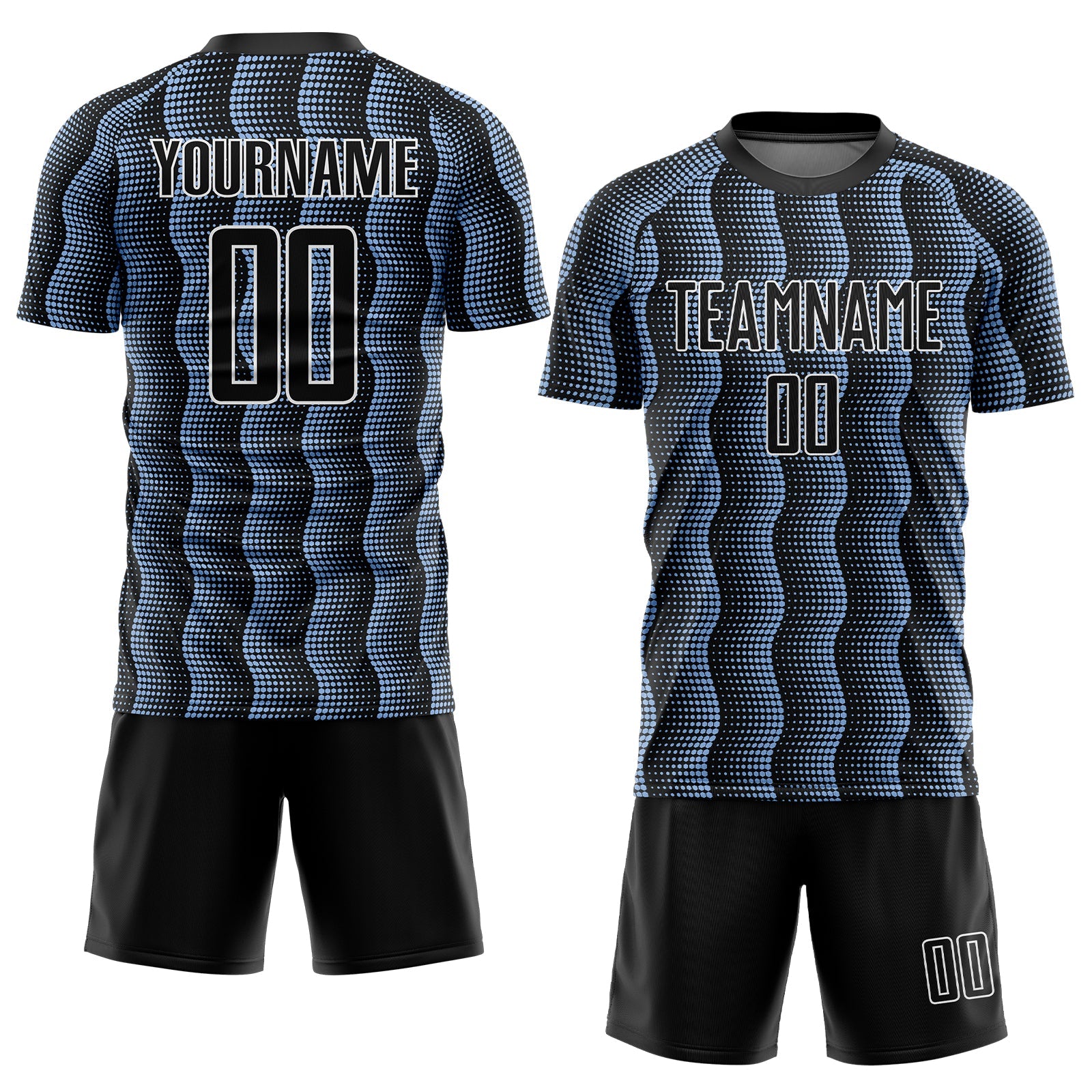 Custom Black Light Blue-White Geometric Shape Sublimation Soccer Uniform Jersey view 2