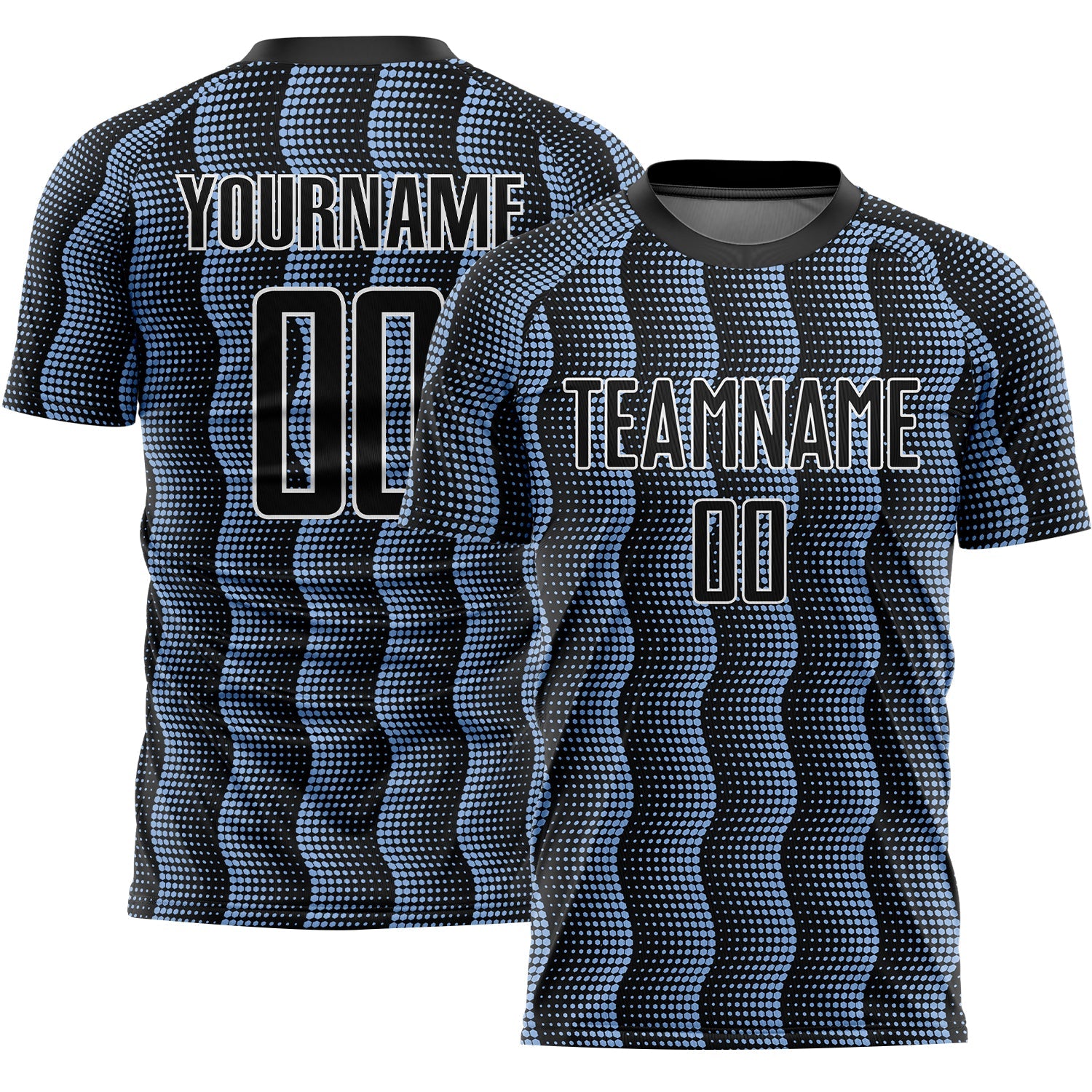Custom Black Light Blue-White Geometric Shape Sublimation Soccer Uniform Jersey - Main View
