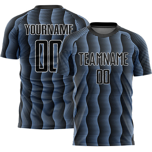 Custom Black Light Blue-White Geometric Shape Sublimation Soccer Uniform Jersey - Main View