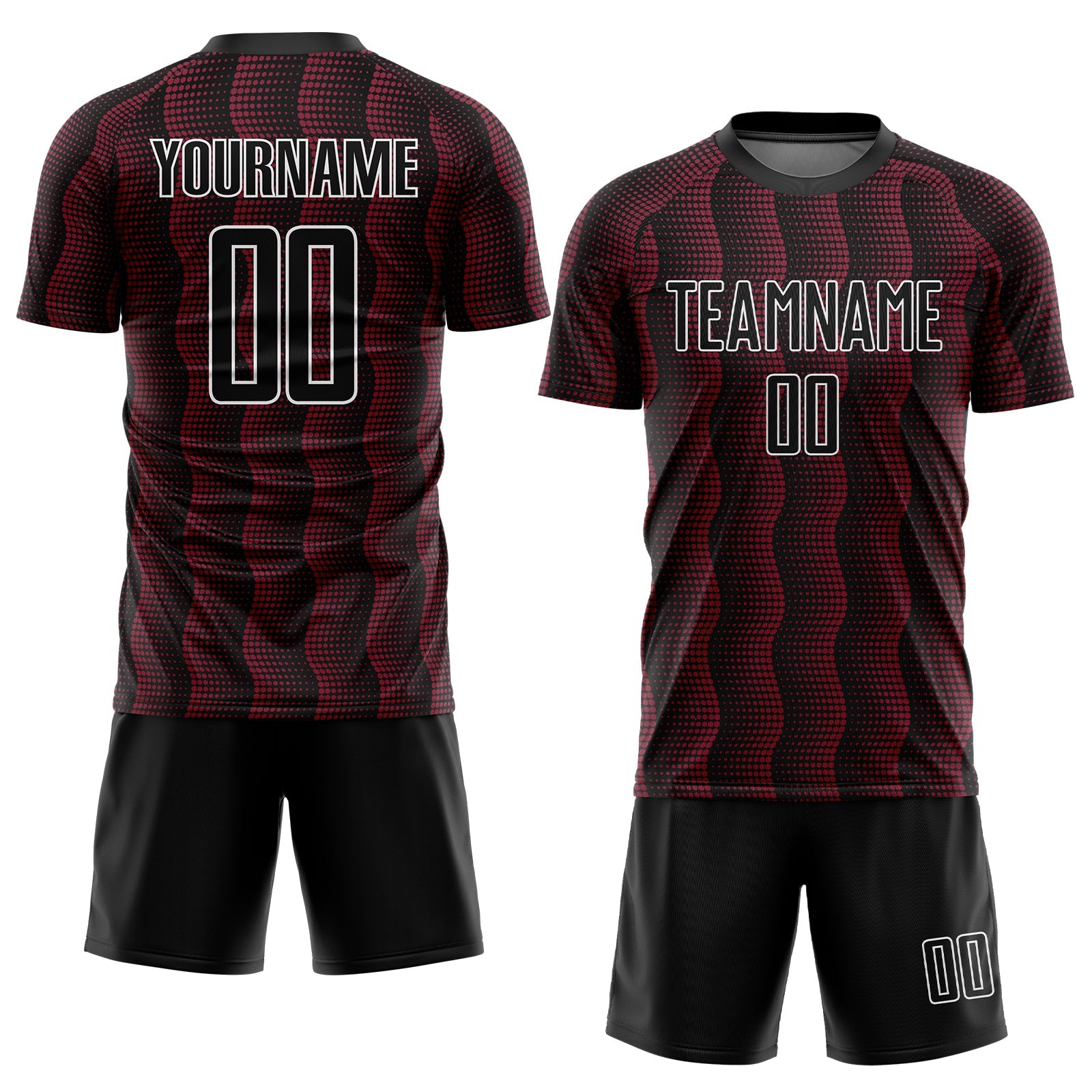 Custom Black Crimson-White Geometric Shape Sublimation Soccer Uniform Jersey view 2