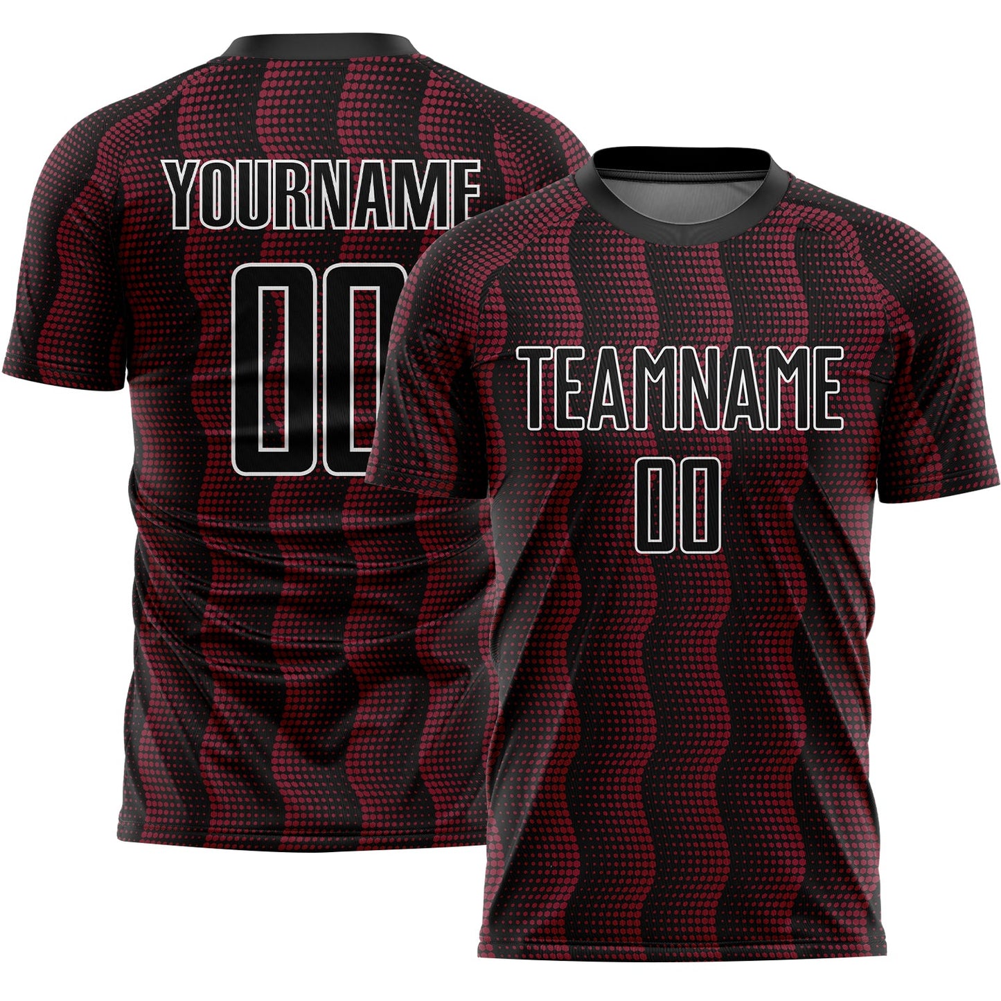 Custom Black Crimson-White Geometric Shape Sublimation Soccer Uniform Jersey - Main View