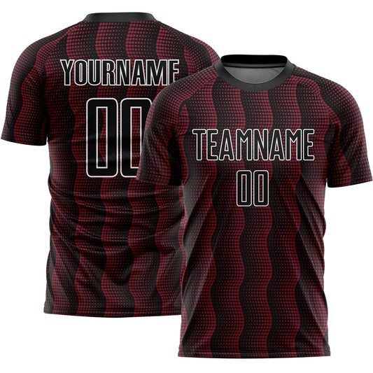 Custom Black Crimson-White Geometric Shape Sublimation Soccer Uniform Jersey - Main View