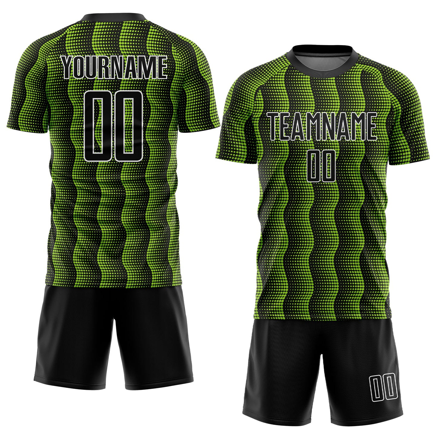 Custom Black Neon Green-White Geometric Shape Sublimation Soccer Uniform Jersey view 2