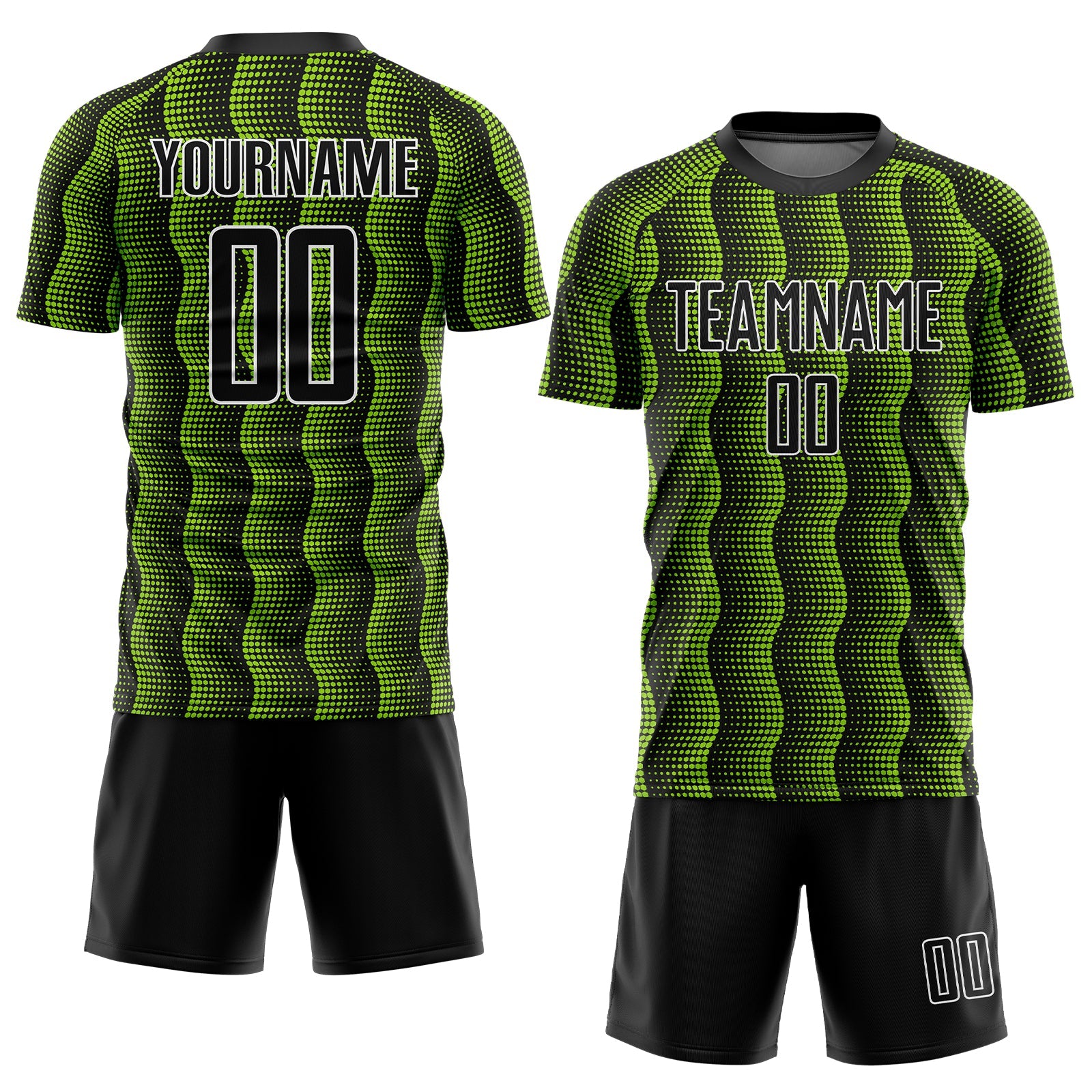 Custom Black Neon Green-White Geometric Shape Sublimation Soccer Uniform Jersey view 2