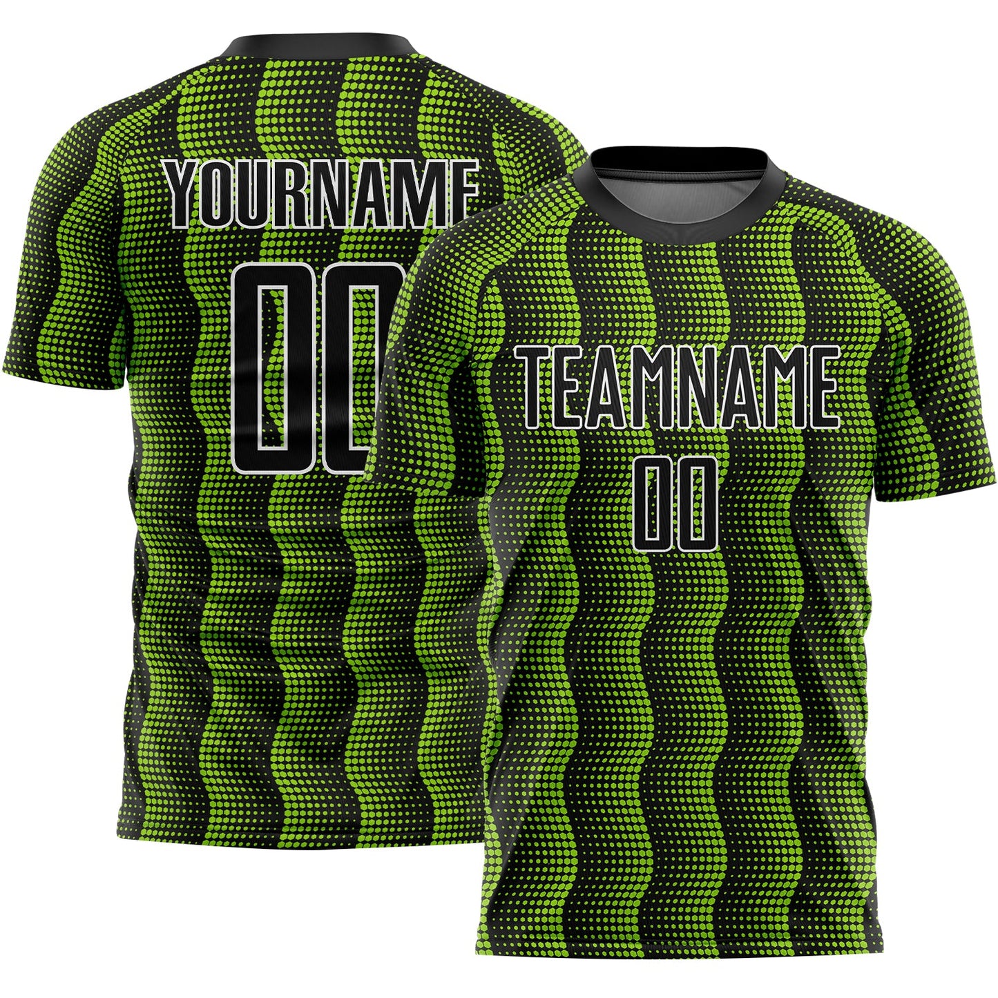 Custom Black Neon Green-White Geometric Shape Sublimation Soccer Uniform Jersey - Main View
