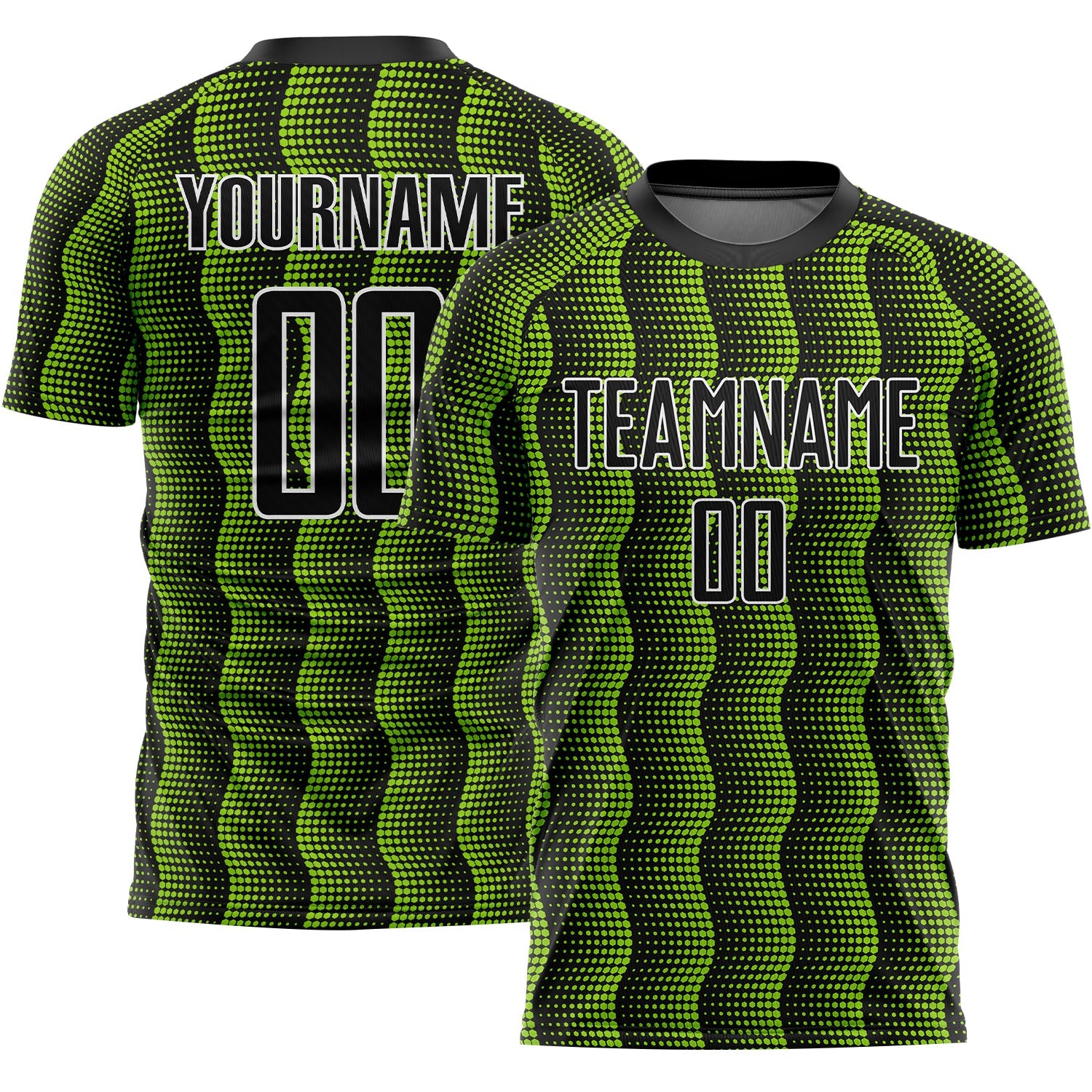 Custom Black Neon Green-White Geometric Shape Sublimation Soccer Uniform Jersey - Main View