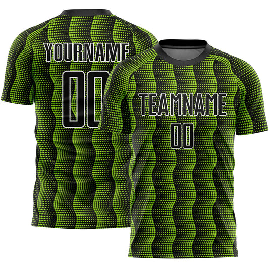 Custom Black Neon Green-White Geometric Shape Sublimation Soccer Uniform Jersey - Main View