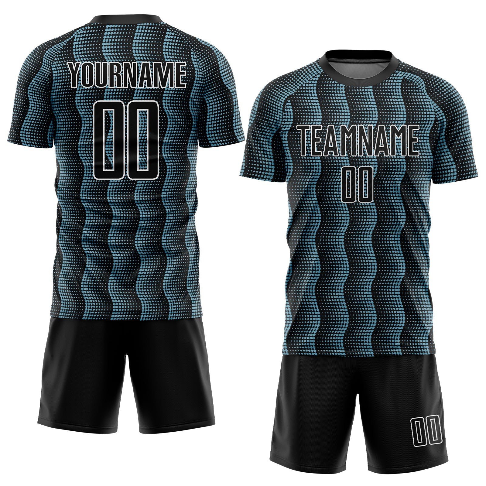 Custom Black Shadow Blue-White Geometric Shape Sublimation Soccer Uniform Jersey view 2
