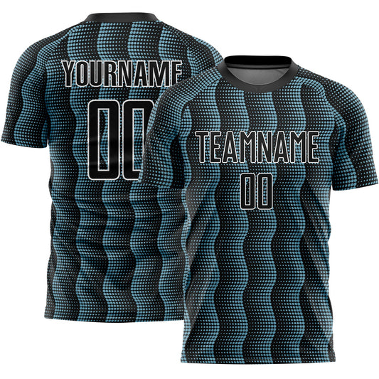 Custom Black Shadow Blue-White Geometric Shape Sublimation Soccer Uniform Jersey - Main View