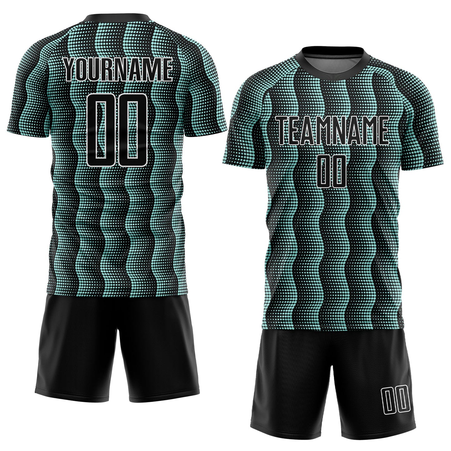 Custom Black Ice Blue-White Geometric Shape Sublimation Soccer Uniform Jersey view 2