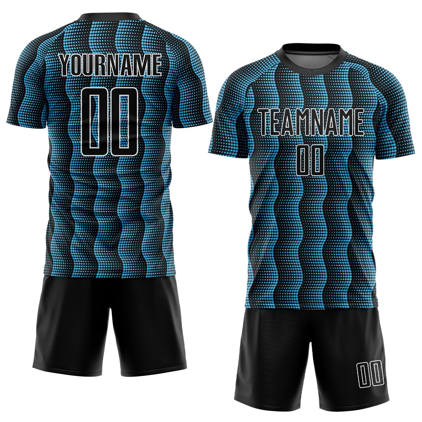 Custom Black Sky Blue-White Geometric Shape Sublimation Soccer Uniform Jersey view 2
