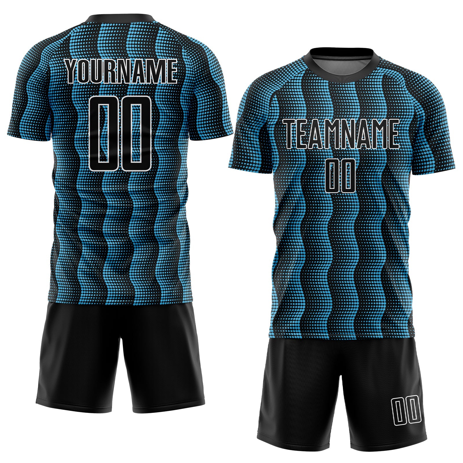 Custom Black Sky Blue-White Geometric Shape Sublimation Soccer Uniform Jersey view 2